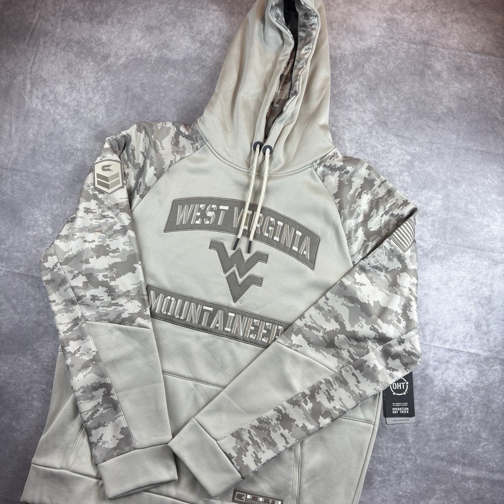 West Virginia Mountaineers Sweatshirt Mens L Beige OHT Camo College NEW